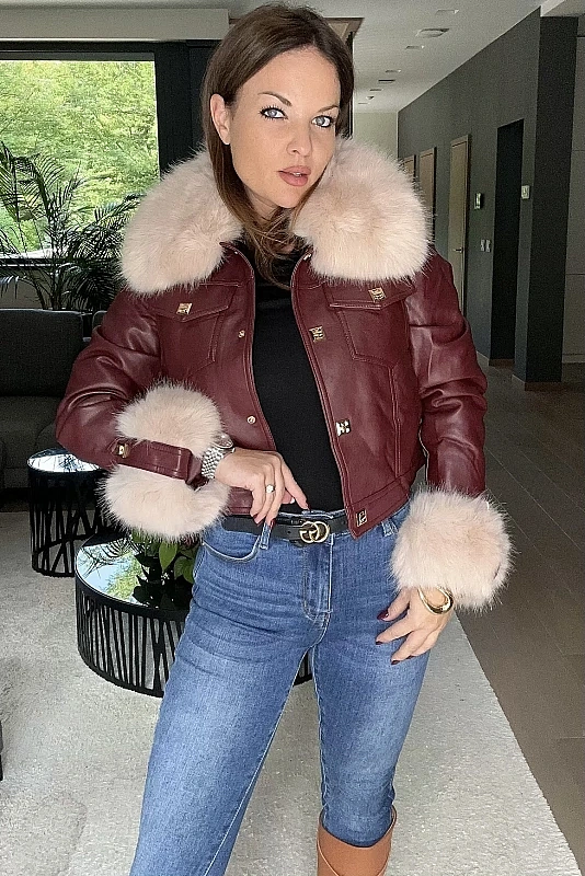 Zorka szőrmés kabát, burgundi