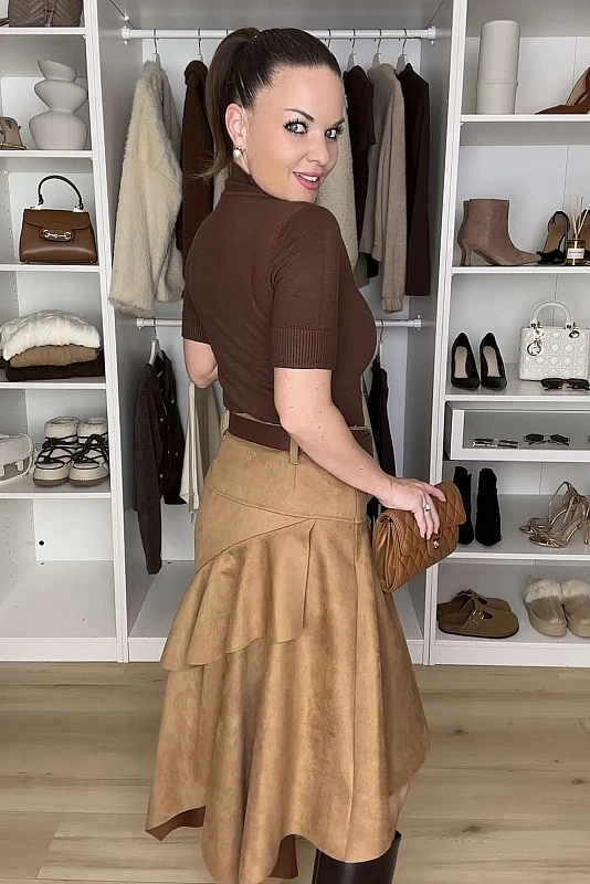 New barand velúr aszimmetrikus szoknya, caramel